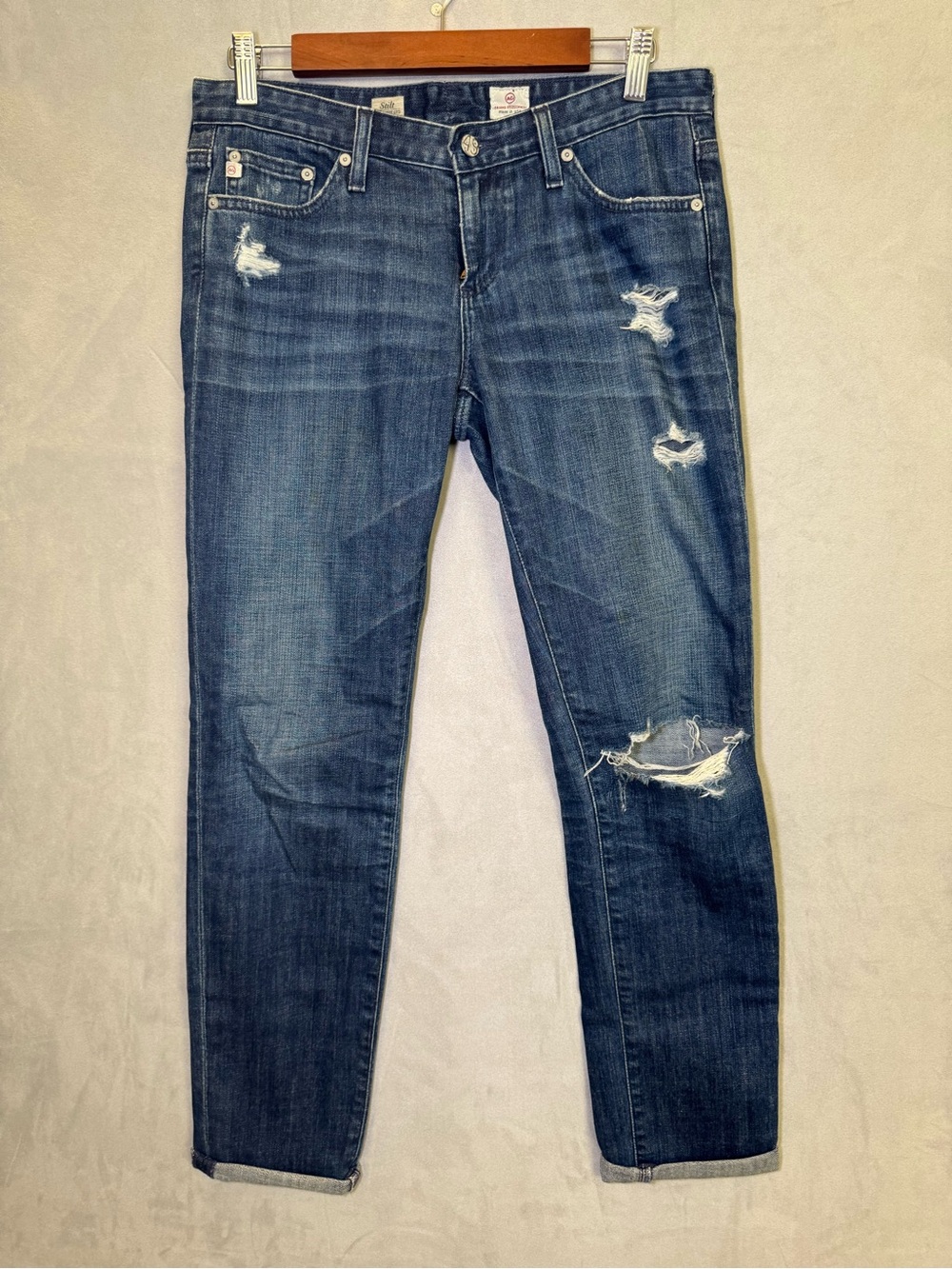 AG Adriano Goldschmied The Stilt Jeans 28R Distressed Cigarette Leg Blue Denim